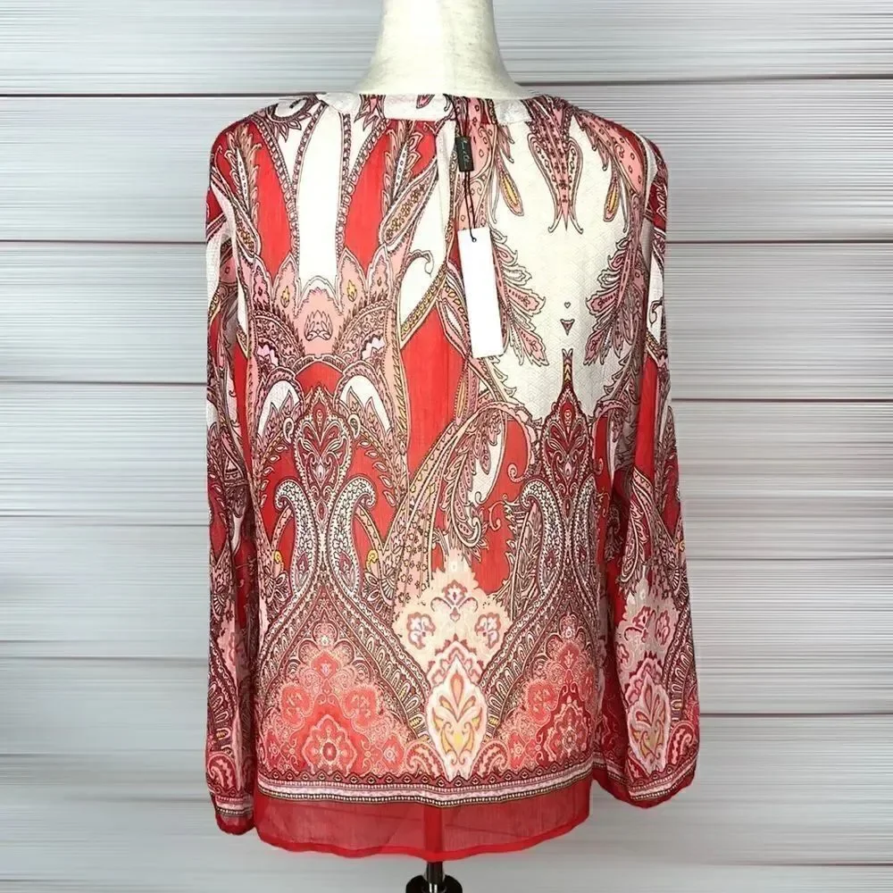NWT Rose & Olive Boho Style Paisley Print Top Blouse with Tassels